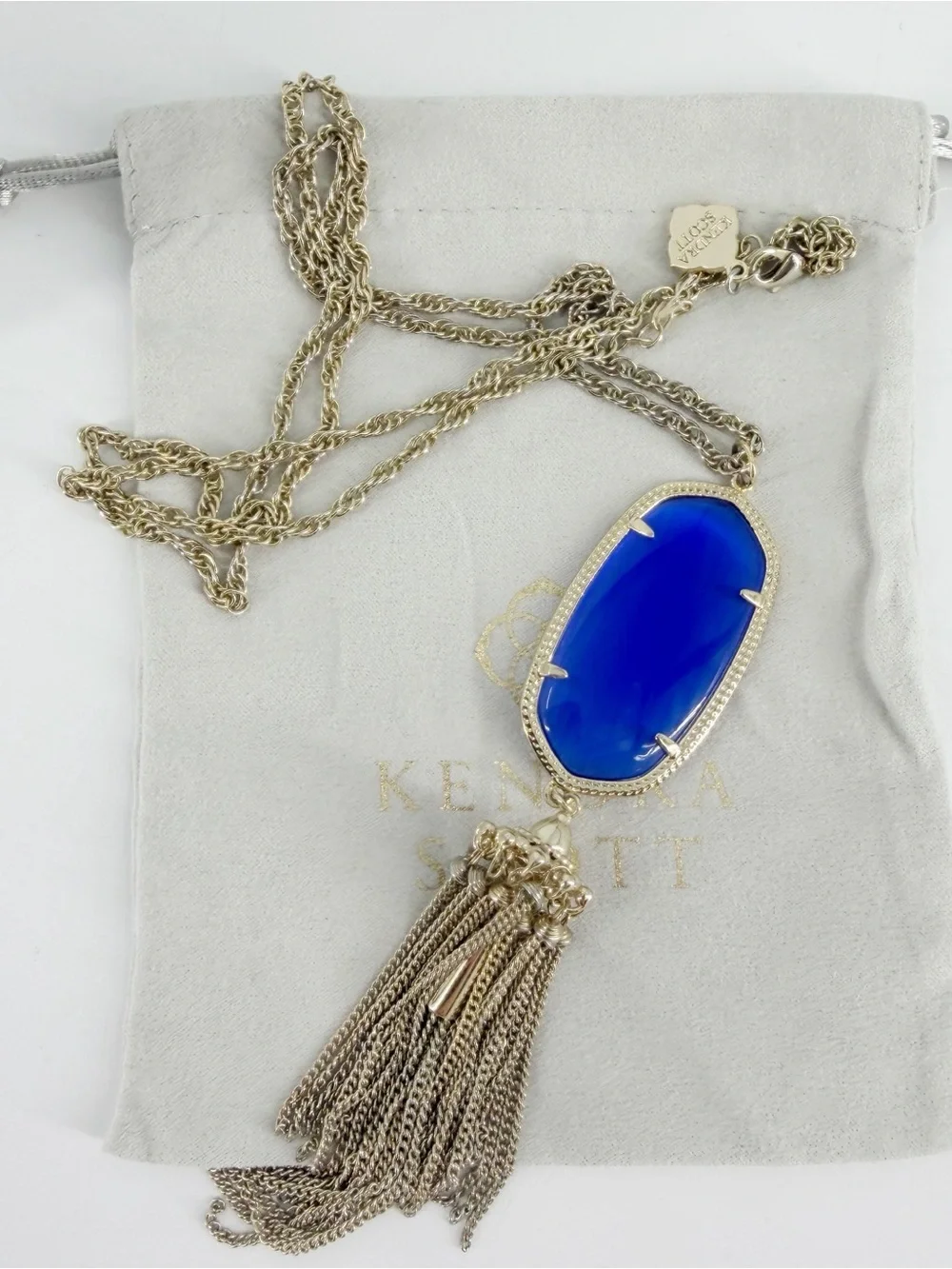 Kendra Scott Rayne Blue Tassel Necklace Gold